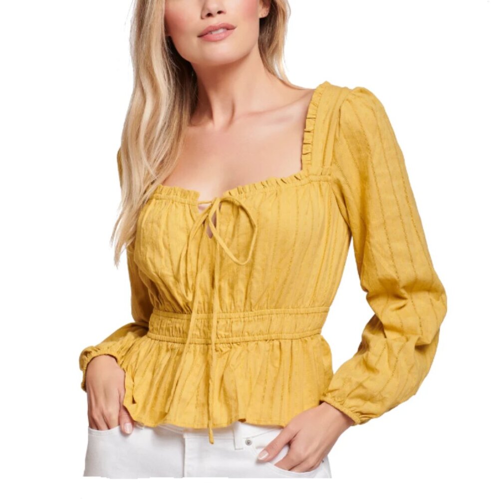 Lost + Wander Sweet Like Honey Boho Peasant Top Yellow Mustard Size Medium NWT